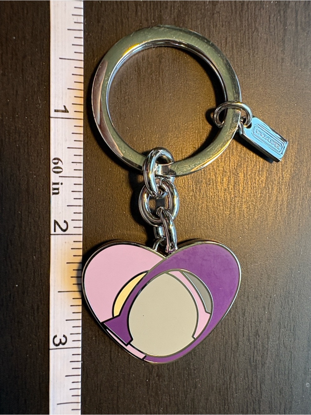 Coach Purple and Gray Heart Enamel Key Ring - Picture 1 of 4